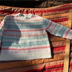 American Eagle Outfitters Cream Crewneck Sweater with Pastel Stripe Fair Isle